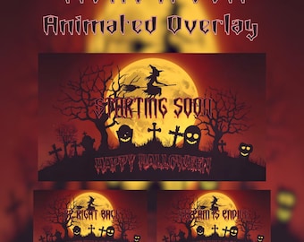 Paquete de transmisiones animadas de Halloween: superposición de Twitch, pantallas y alertas (descarga digital)