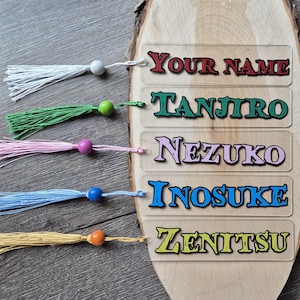Demon S Anime Inspired Acrylic Bookmark, Personalised Aesthetic Bookmark with Tassel and Wooden Bead, Birthday Gift.