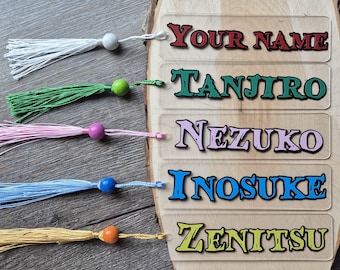 Marcador de página do anime Demon Slayer, marcador de acrílico com borla, presente personalizado