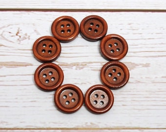 18mm.Vintage Wood Buttons Brown Color 2 Holes Circle Buttons design Set 24 pcs 18mm.Vintage Wood Buttons Brown Color 2 Holes Circle Buttons design Set 24 pcs