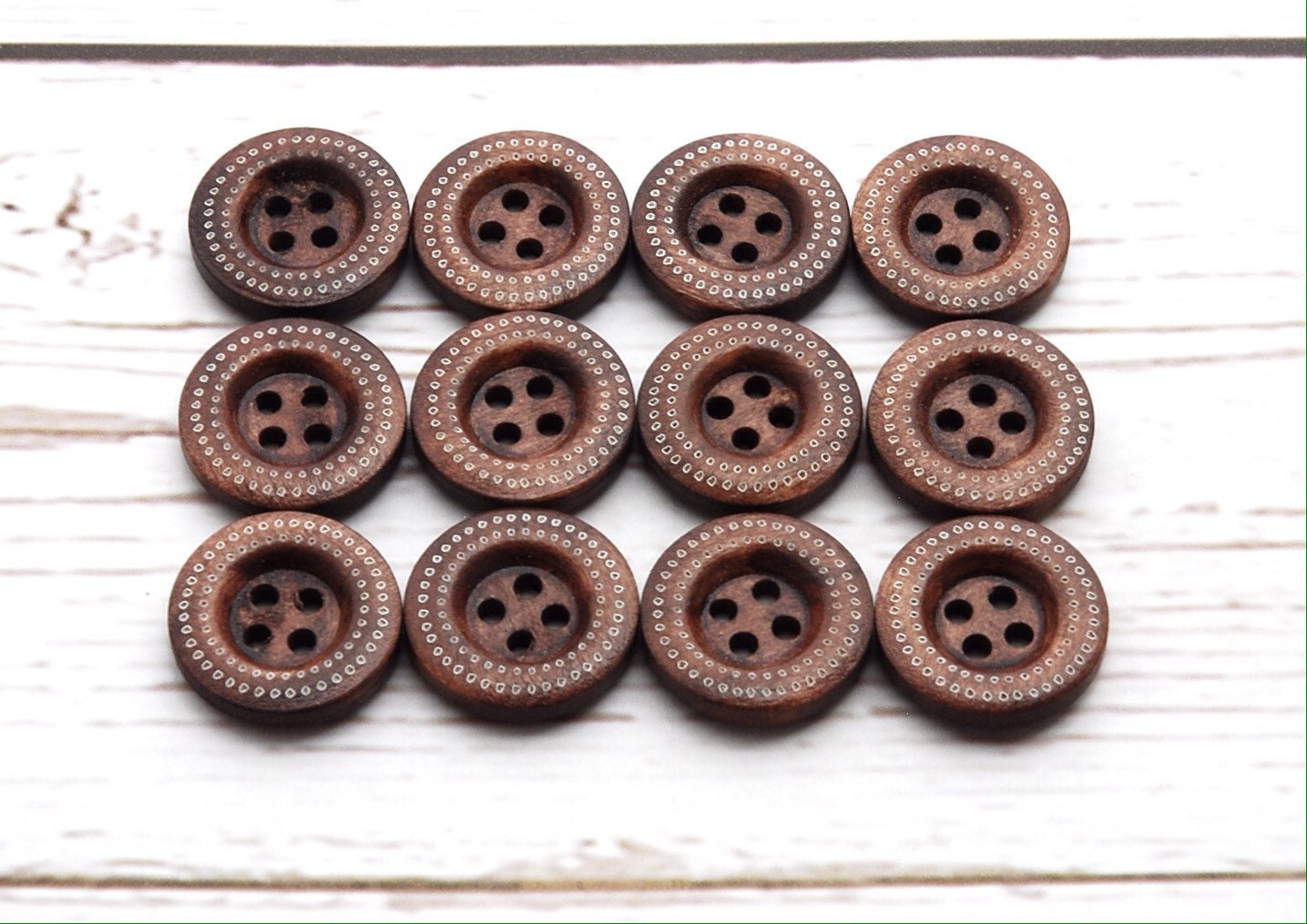 18mm.Vintage Wood Buttons Brown Color 2 Holes Circle Buttons design Set 24 pcs 