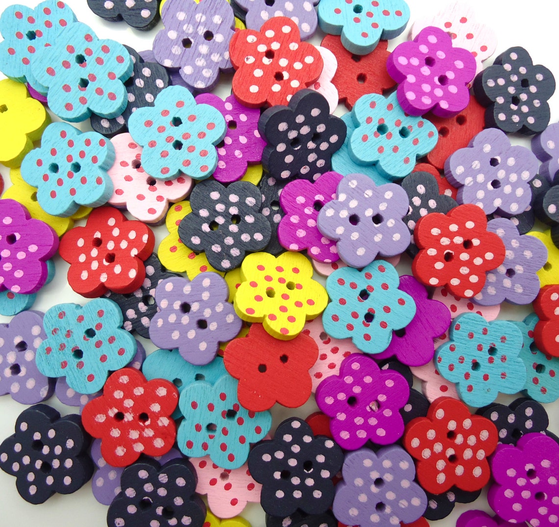 15mm Flower Wooden Buttons Knitting Buttons Small Fastening Etsy Hong Kong