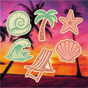 Summer Retro Sticker Pack – Beach, Food, Travel | 15 Vintage PNG Files for Digital Use + PDF