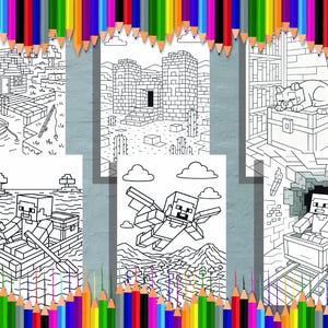 Minecraft-Inspired Coloring Pages for Kids – Printable Line Art – 6 Fun Pixel Adventure Sheets (PDF)