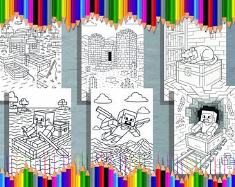 Minecraft-Inspired Coloring Pages for Kids – Printable Line Art – 6 Fun Pixel Adventure Sheets (PDF)