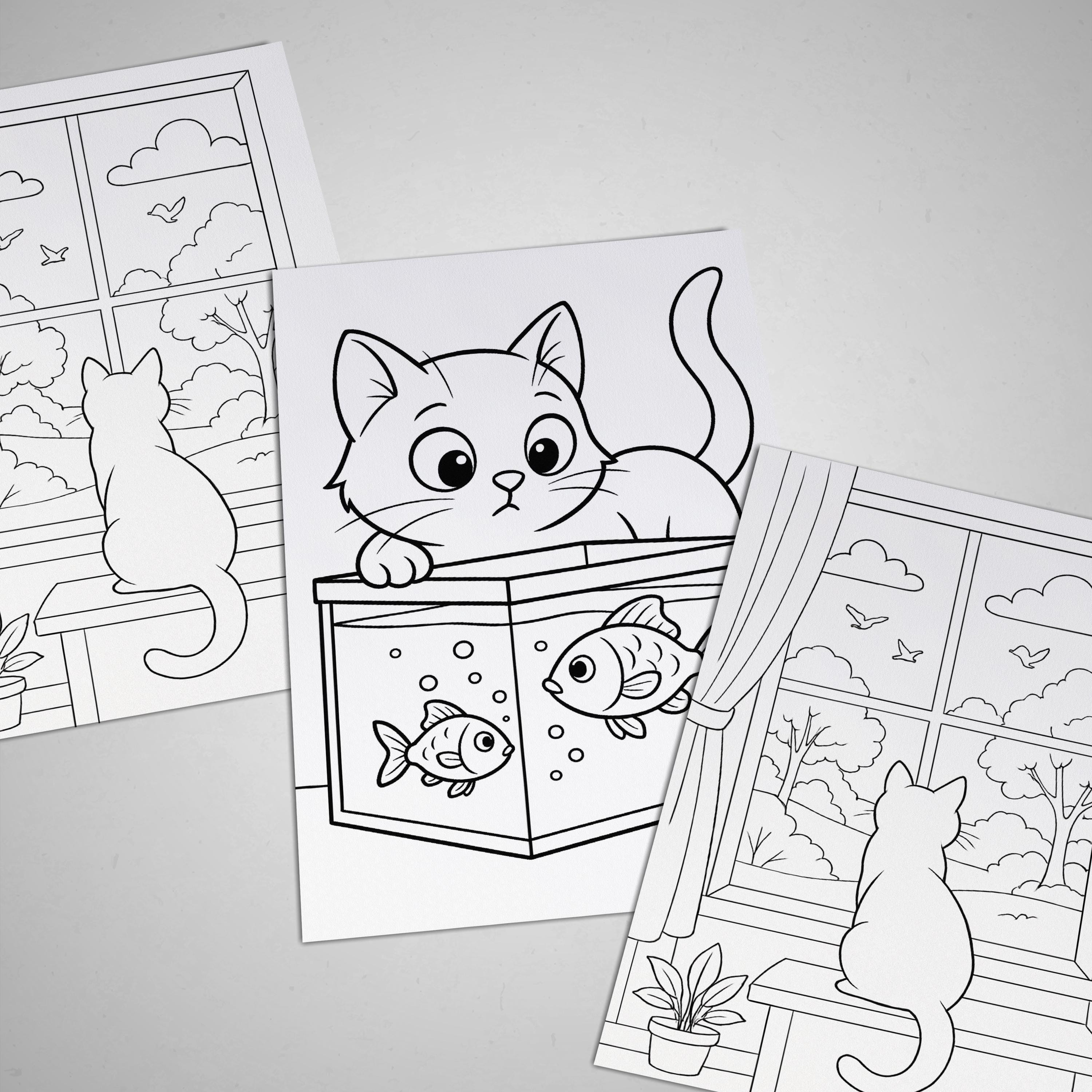 Cute Cat Coloring Pages – 10 Printable Line Art Sheets | Fun Digital ...