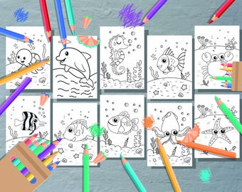 Under the Sea Coloring Pages for Kids – Cute Ocean Animals PDF – Printable Sea Turtle, Dolphin, Octopus, Seahorse & More – Instant Download
