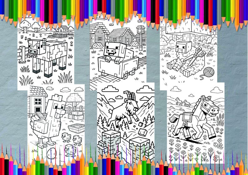 Minecraft-inspired Farm Animal Coloring Pages – Printable PDF With 6 ...