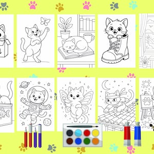 Cute Cat Coloring Pages – 10 Printable Line Art Sheets | Fun Digital Cat Activities for Kids & Adults | Instant Download PDF