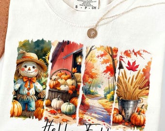 Comfort Colors hello fall pumpkin tshirts, pumpkins fall tshirt, cozy autumn tshirt, autumnal falls t-shirt, gift for fall lover