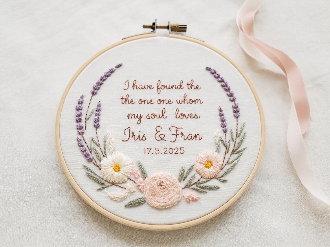 Custom Wedding Embroidery Hoop With Flowers and Names – Personalized ...