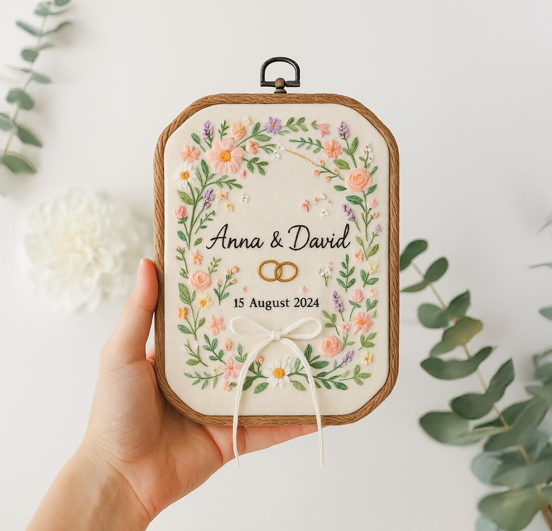 Custom Wedding Embroidery Hoop With Flowers and Names – Personalized ...
