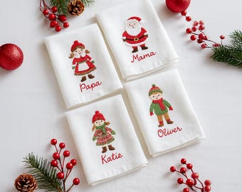 Set 4 Embroidered Linen Christmas Napkins – Christmas Bouquet Design | 100% Linen Cloth Napkins | Christmas, Housewarming, Christmas Gift