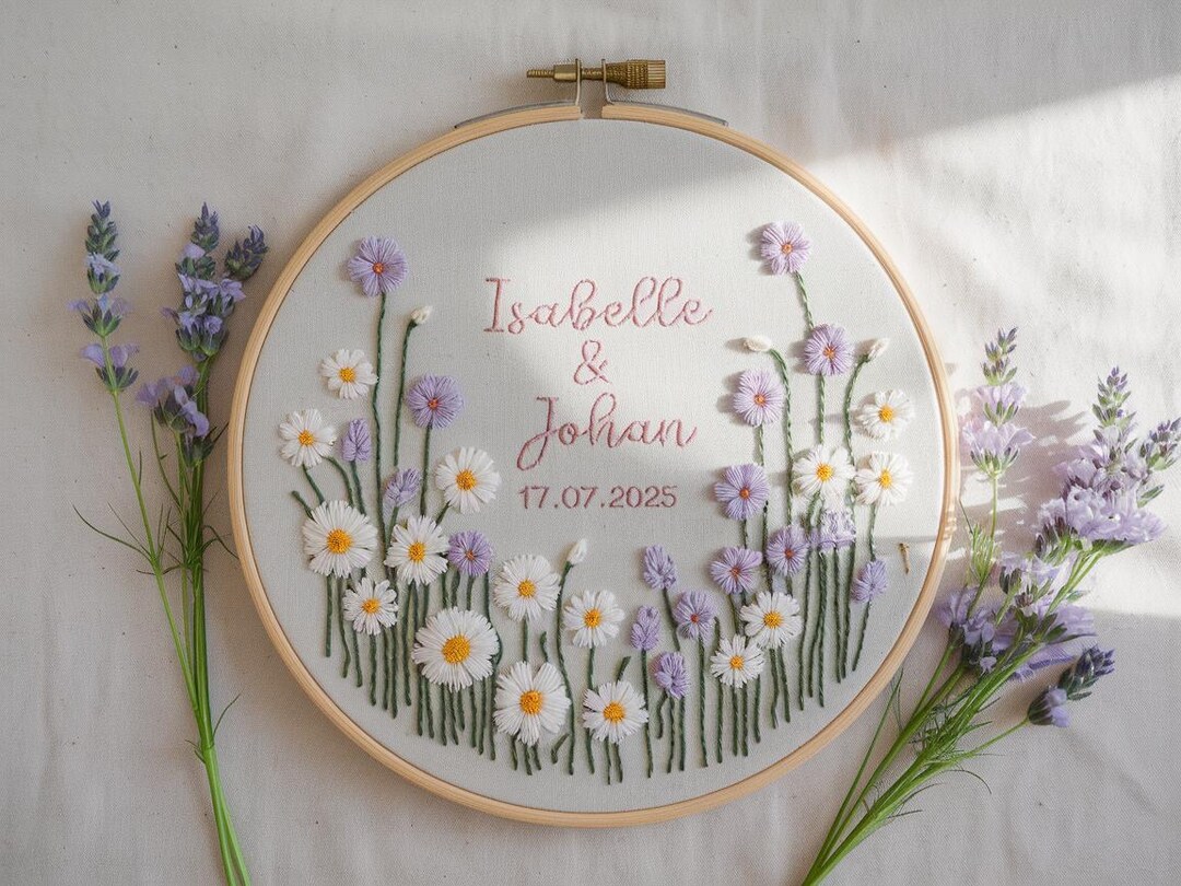 Custom Wedding Embroidery Hoop With Flowers and Names – Personalized ...