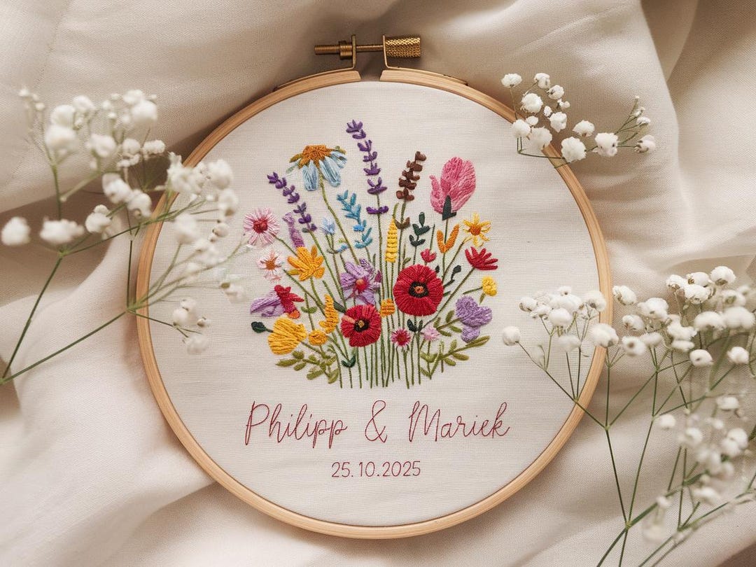 Custom Wedding Embroidery Hoop With Flowers and Names – Personalized ...