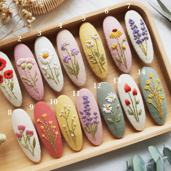 Floral Embroidered Hair Clip | Handmade Linen Barrette | Soft Pastel Hair Accessory | Gift for Her | Cottagecore Style