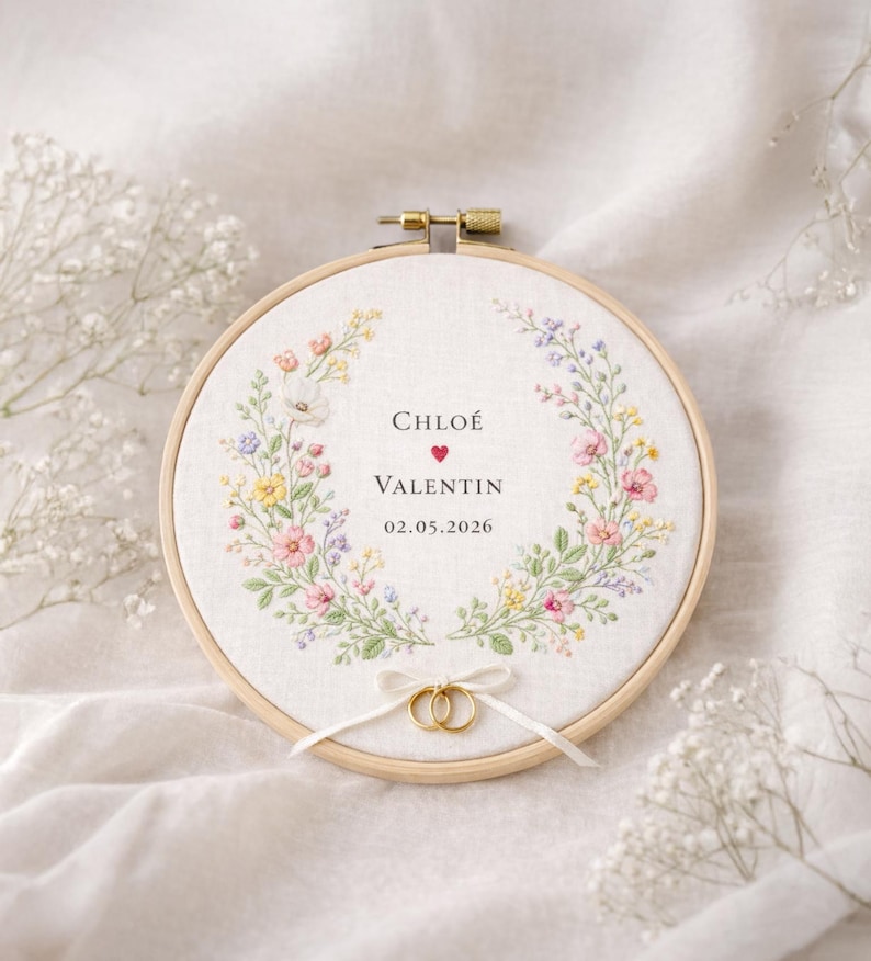 Custom Wedding Embroidery Hoop With Flowers and Names – Personalized ...