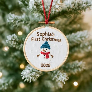 Personalized Hand Embroidered Christmas Ornament, Baby’s First Christmas Keepsake, Wedding Gift Hoop Ornament, Custom Holiday Decoration