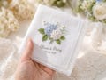 Personalized Blue Hydrangea Wedding Handkerchief, Embroidered Bridal Hanky, Custom Names Date Lace Keepsake Gift for Bride Wedding Gift Idea product logo