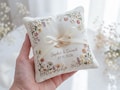 Personalized Floral Border Ring Bearer Pillow, Embroidered Wedding Pillow with Names Date, Custom Linen Ring Pillow, Handmade Wedding product logo