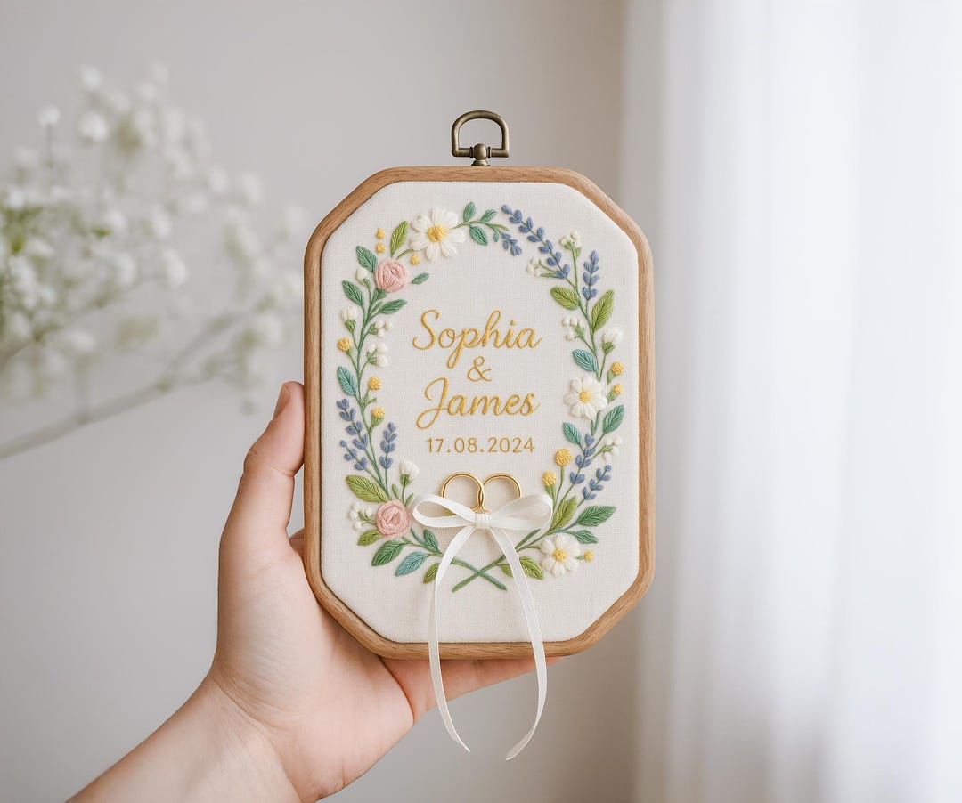 Custom Wedding Embroidery Hoop With Flowers and Names – Personalized ...