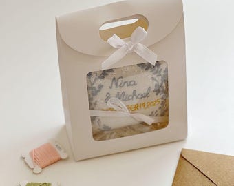Personalized Embroidered Ring Bearer Pillow, Winter Flower Linen