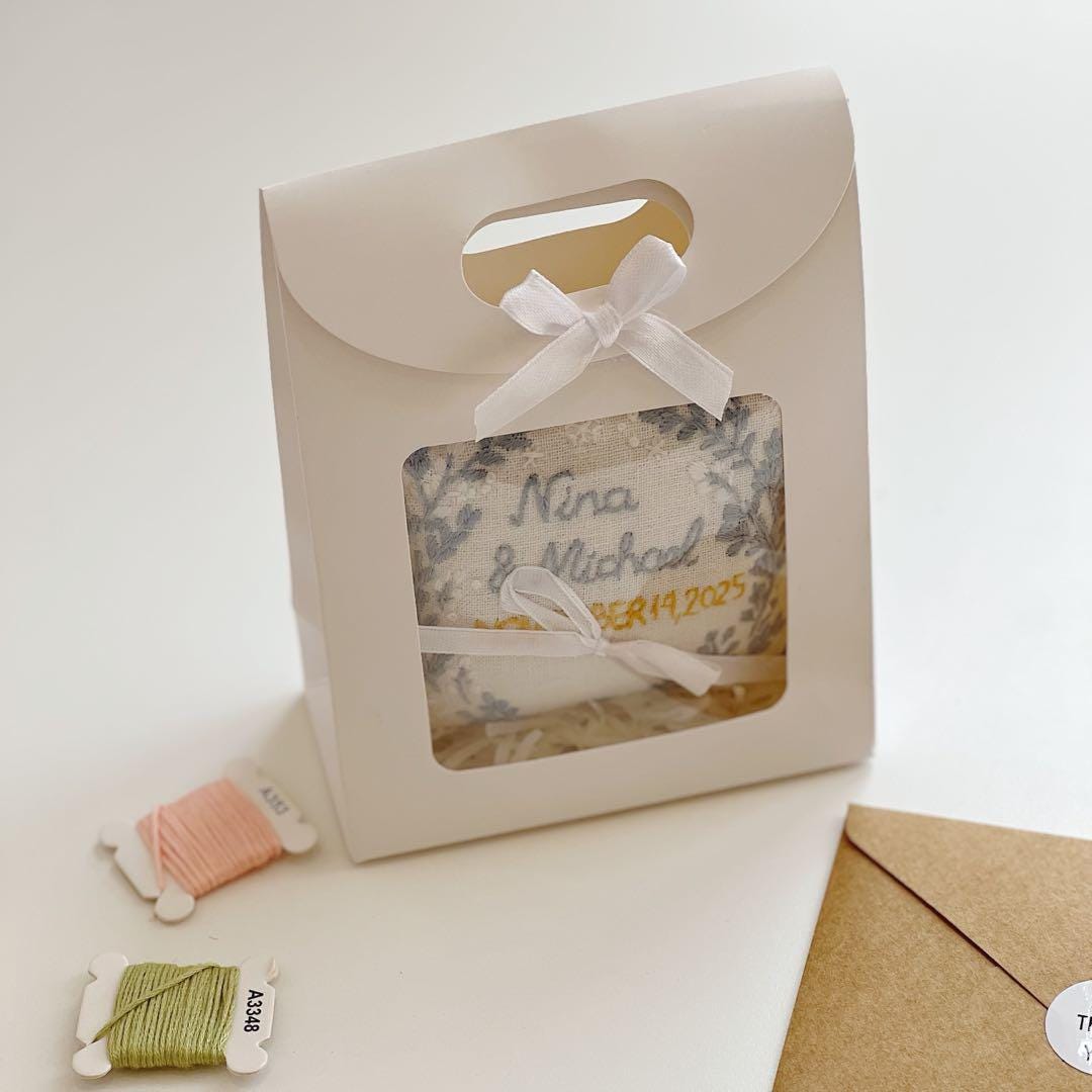 Personalized Embroidered Ring Bearer Pillow, Winter Flower Linen
