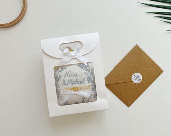 Personalized Embroidered Ring Bearer Pillow, Winter Flower Linen