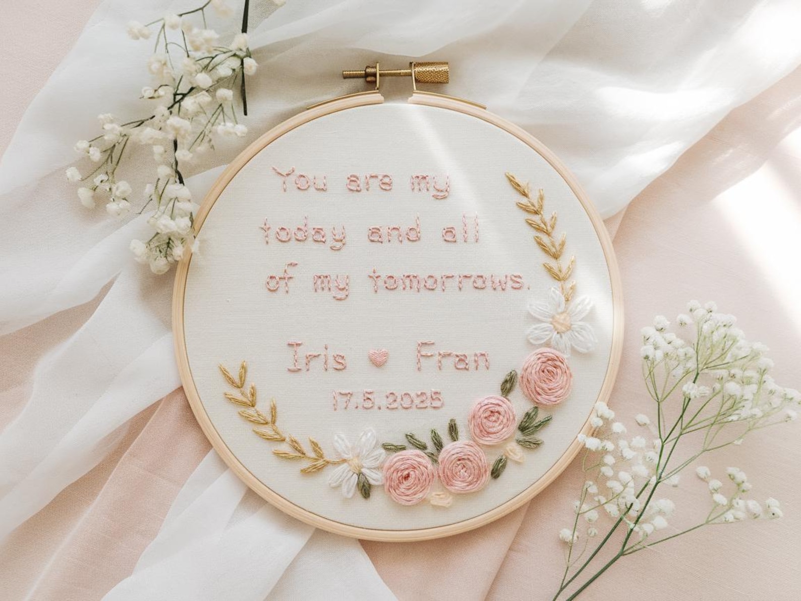 Custom Wedding Embroidery Hoop With Flowers and Names – Personalized ...