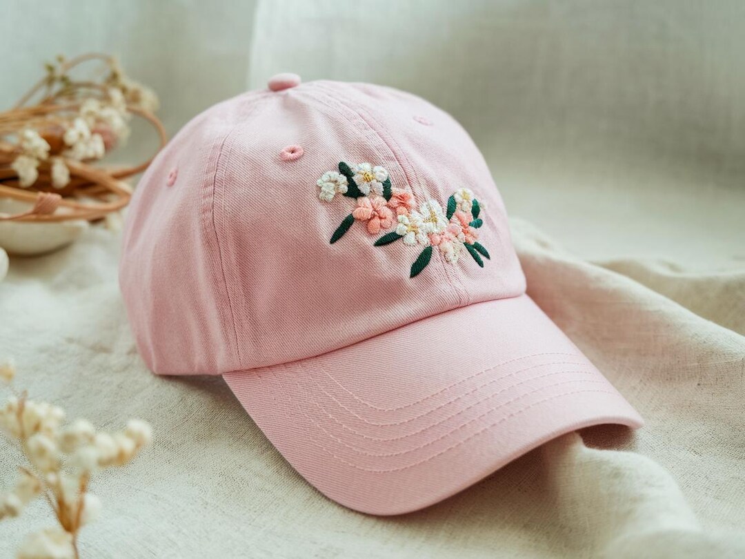 Handmade Floral Embroidered Dad Hat Cotton Adjustable Baseball Cap Embroidered Floral Baseball Cap, Washed Cotton Dad Hat, Boho  main image 4