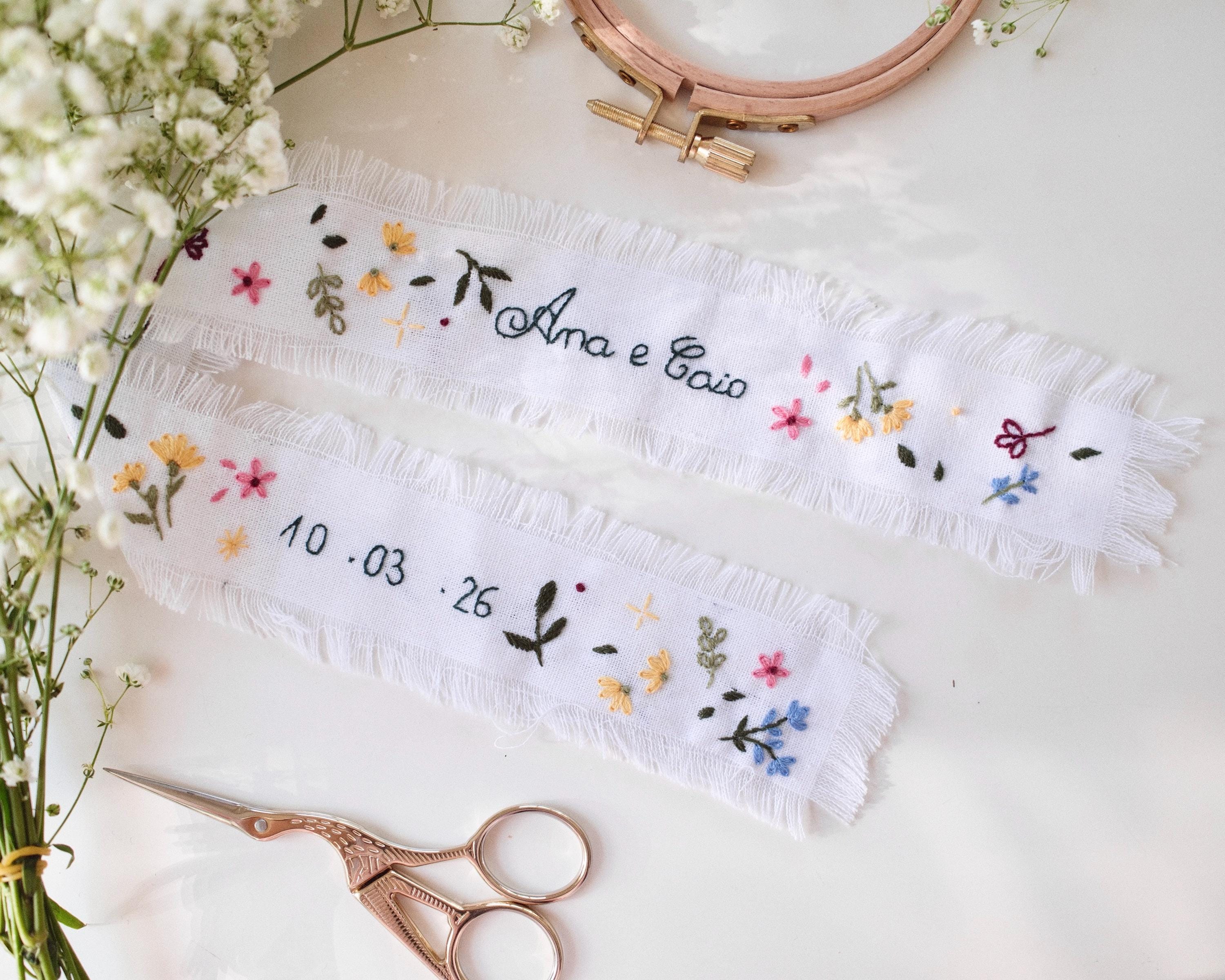 Personalized Embroidered Wedding Ribbon – Custom Linen Tie for Bouquet ...