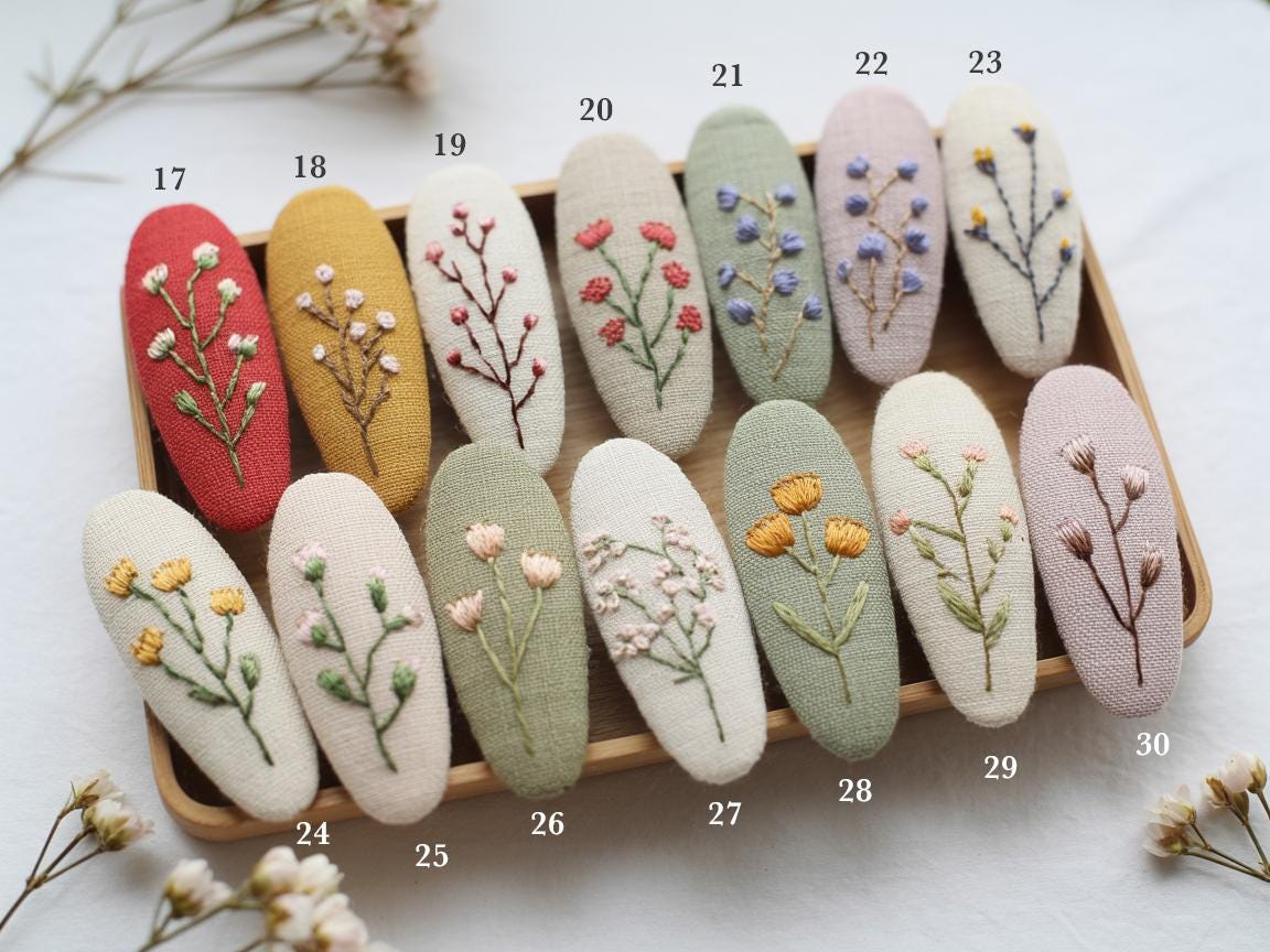 Floral Embroidered Hair Clip | Handmade Linen Barrette | Soft Pastel ...