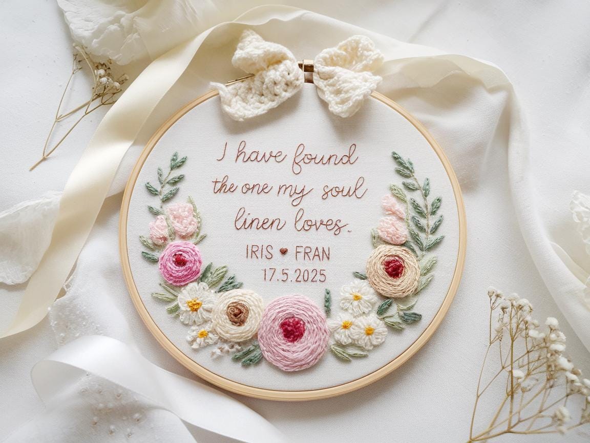 Custom Wedding Embroidery Hoop With Flowers and Names – Personalized ...