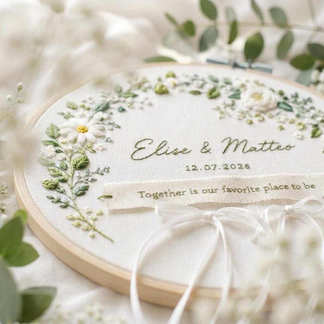 Custom Wedding Embroidery Hoop With Flowers and Names – Personalized ...