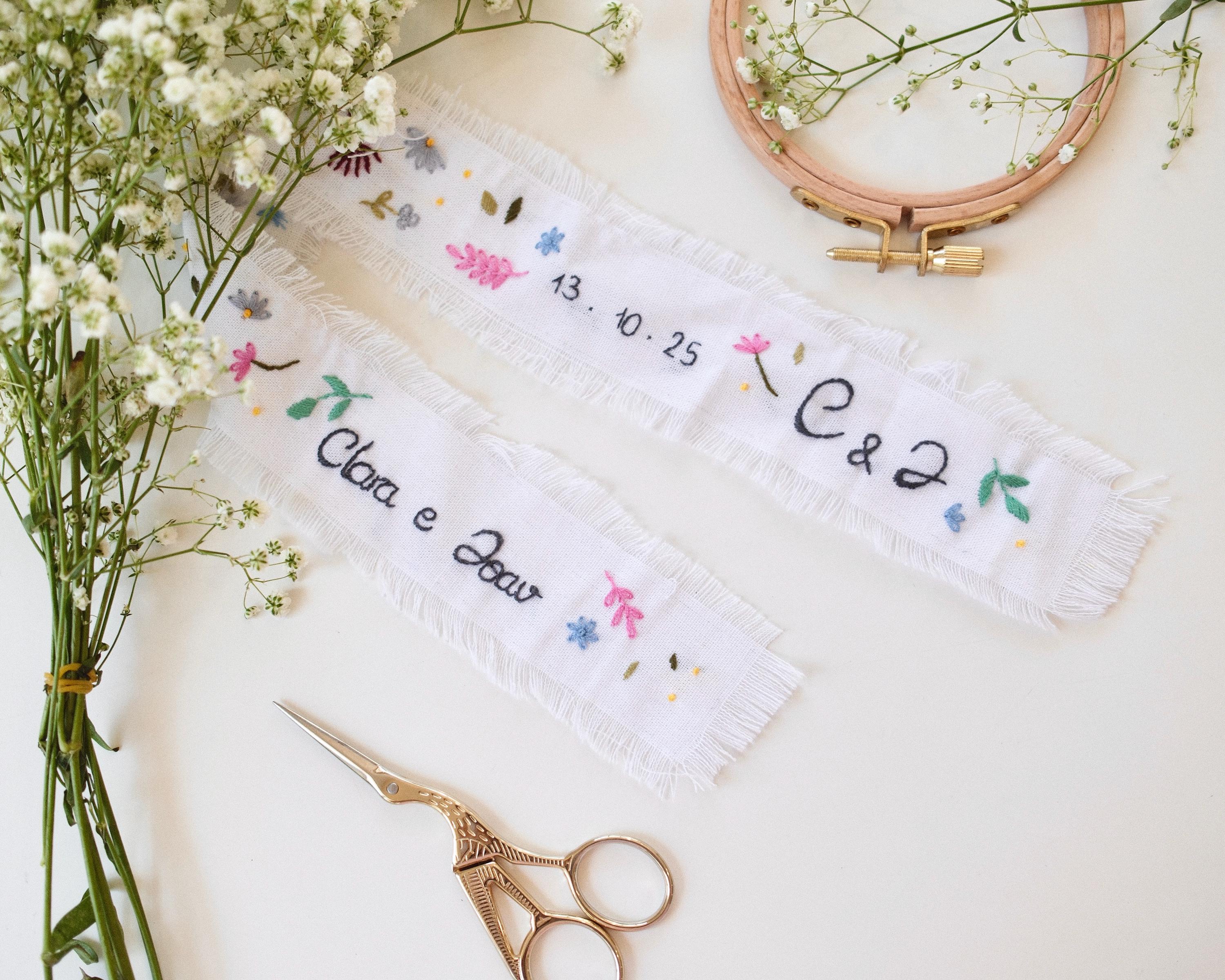 Personalized Embroidered Wedding Ribbon – Custom Linen Tie for Bouquet ...