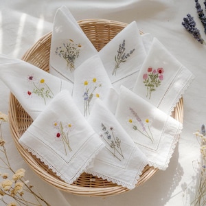 Custom Embroidered Handkerchief, Ladies Embroidery Handkerchief, Linen Handkerchiefs, Custom Women Floral Handkerchiefs