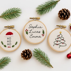 Personalized Hand Embroidered Christmas Ornament, Baby’s First Christmas Keepsake, Wedding Gift Hoop Ornament, Custom Holiday Decoration