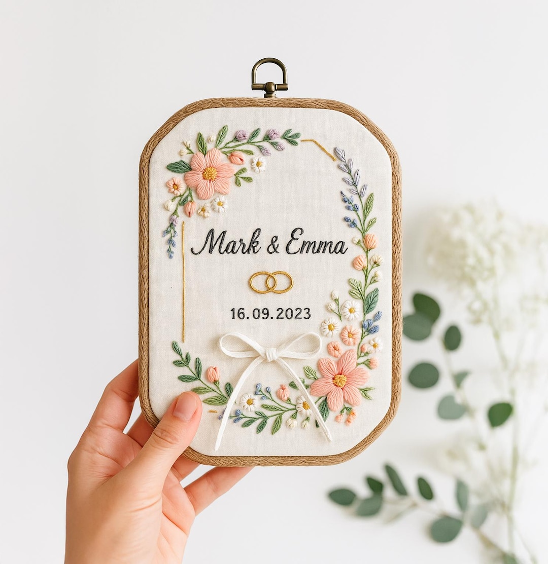Custom Wedding Embroidery Hoop With Flowers and Names – Personalized ...