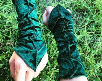 Velvet Leaf Arm Warmers - pair - gauntlets - cuffs