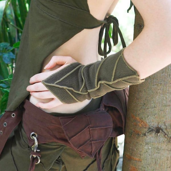 Fleecy Leafy cuffs - Pair of Arm Warmers - Arm Cuffs - Zelda Cosplay - Gauntlets - Bracers