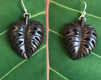 Monstera Deliciosa Dangle Boucles d’oreilles - Crochets en argent Stirling