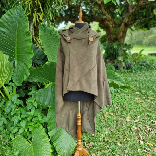 Special Listing SAM ----- for OLIVE - Leaf Cape Poncho with Giant Pixie Hood - cloak - medieval ranger cloak