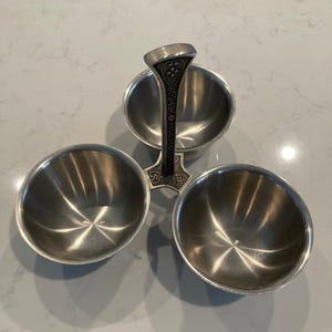 Vintage Serving Dish, 3-Compartment Stainless Steel Condiment / Relish Server / Bowls