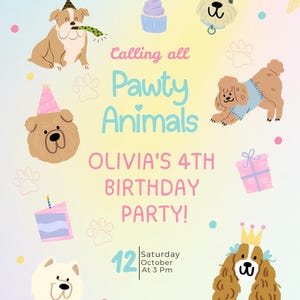 Plantilla editable de Canva para invitación de cumpleaños de mascotas: invitación para fiesta de perros y gatos, descarga digital imprimible, tarjeta de cumpleaños para mascotas para niños o adultos