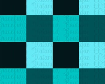 Seamless Teal Checkered Pattern, Digital Paper for Fabric, Turquoise