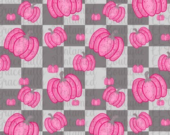 Pink Pumpkin Seamless Pattern | Glittery Gingham Pumpkin Sublimation Design | Autumn Digital Paper | Pink Fall DTF PNG | Fabric Print File