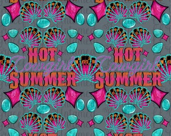 Hot Cowgirl Summer Seamless Pattern - High Resolution, Instant Download PNG