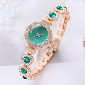 Princess Zircon Stone Oval Watch  Vintage Women's Watch in Pink Red Black White or Gold  Elegant Gift for Her  Unique Retro Style Wristwatch