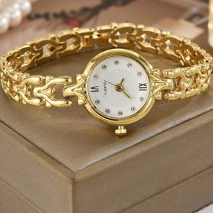 Vintage Gold Women's Rotary Watch, Oval Quartz Ladies Watch, Cocktail Dress Watch, Gift for Her, Retro Gold Jewelry Watch