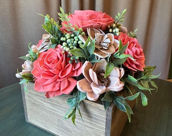 Pink and Beige Wood Flower Box